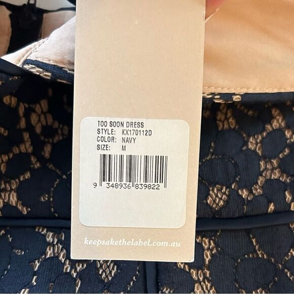 Keepsake The Label Too Soon Lace Blue Nude Plunge Sheath Dress Cocktail Size M - Picture 6 of 12